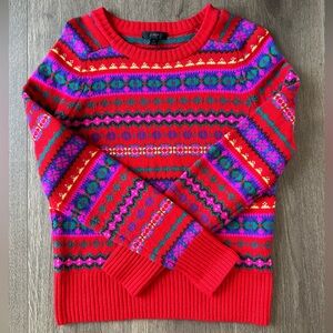 J. Crew Holly Fair Isle Wool Sweater Womens XS Red Crewneck